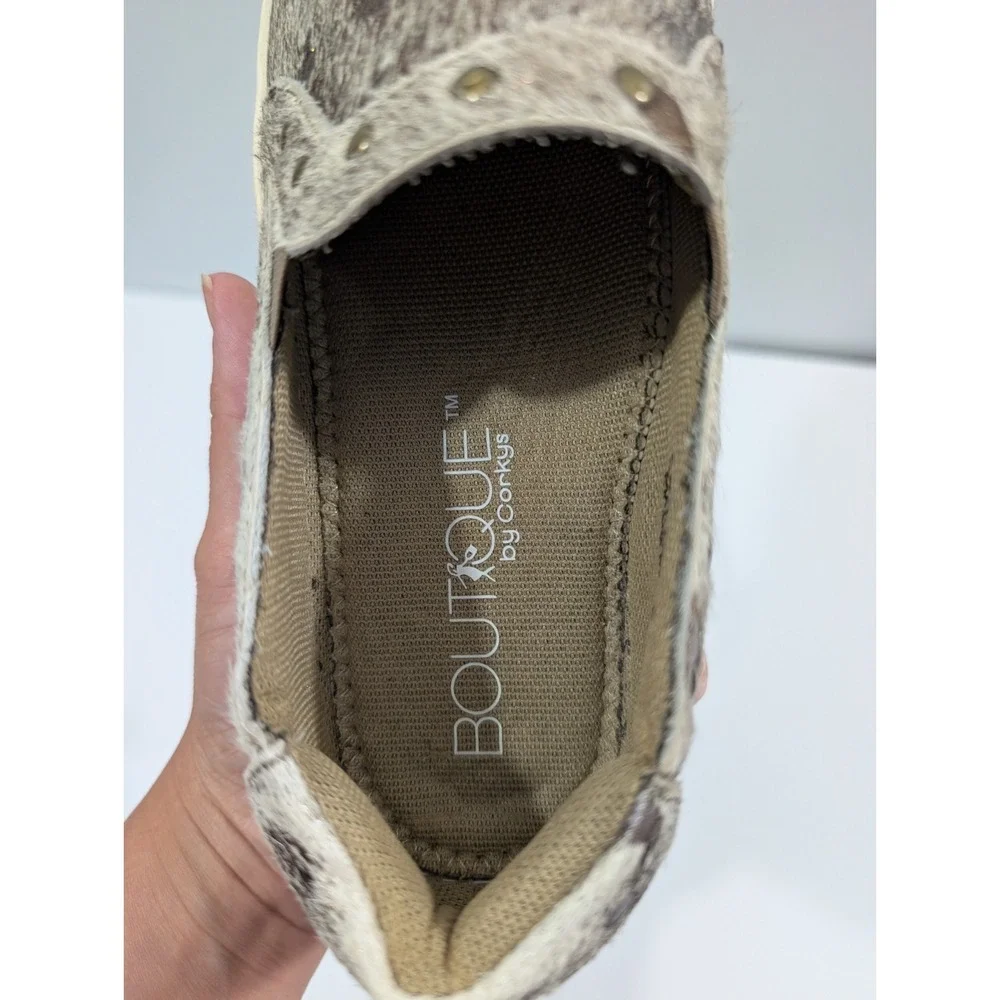 Corkys Pine Top Women's Size 8 Hair-On Leather Slip-On Sneakers Cow Hide Bronze